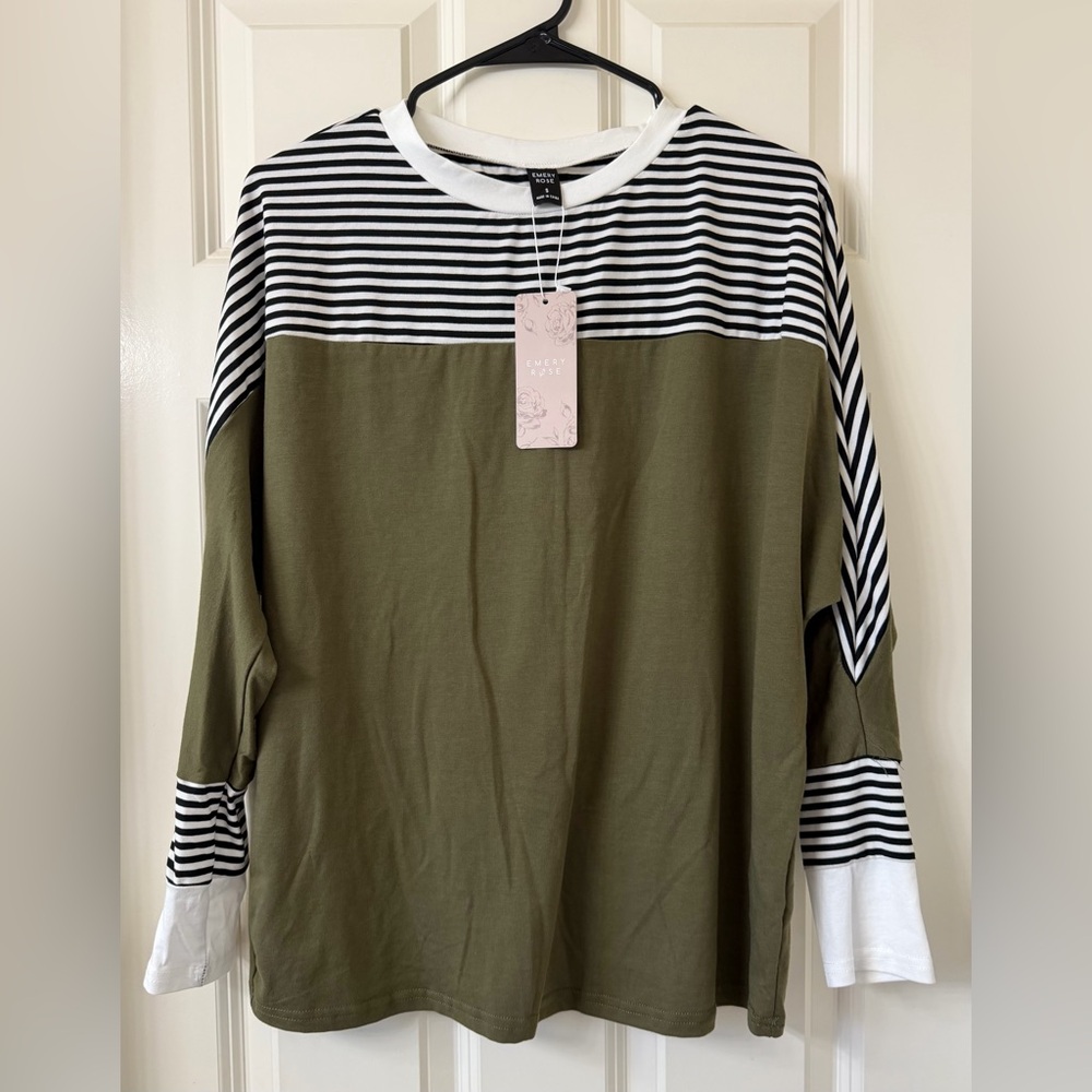 Emily Rose - Striped Olive and Black Long Sleeve Tee - Small - NWT!